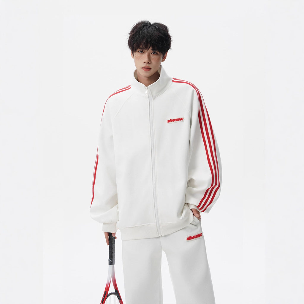 Stripe Sports Suit for Men and WomenWinter College Style Loose Casual Hoodie and Sweatpants Couple Two-piece Set
