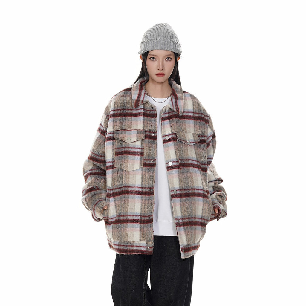 Plaid Woolen Coat Cotton Jacket Winter Coat Men Women Plaid Cotton Coat