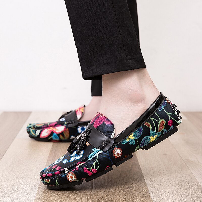Casual Shoes for Men Summer Flower Shoes Fashionable Floral Black Loafers Men Luxury Big Size 13 Casual Drive Loafers Men