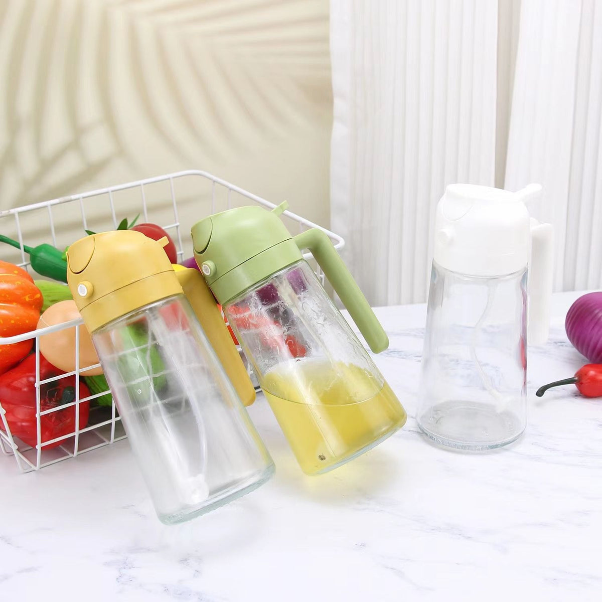 Bouteille à huile 2-en-1 avec verseur et pulvérisateur – 450 ml