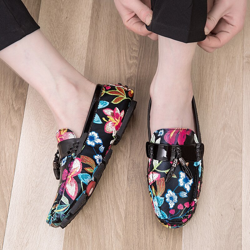 Casual Shoes for Men Summer Flower Shoes Fashionable Floral Black Loafers Men Luxury Big Size 13 Casual Drive Loafers Men