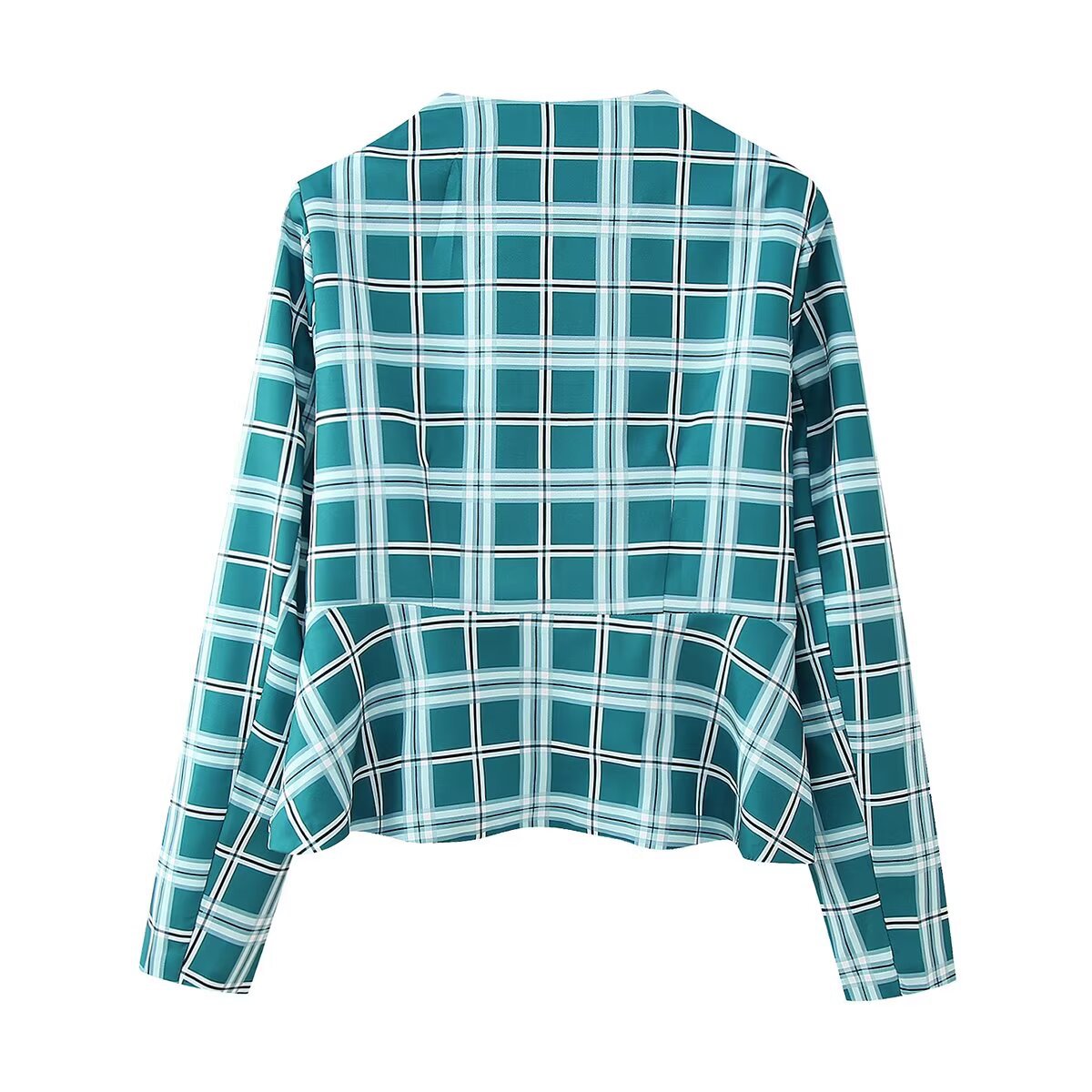 Women's Velvet Decorated Plaid Blazer + Long Pants Set