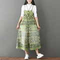Printed drawstring distressed white jeans casual women oversized suspender pants