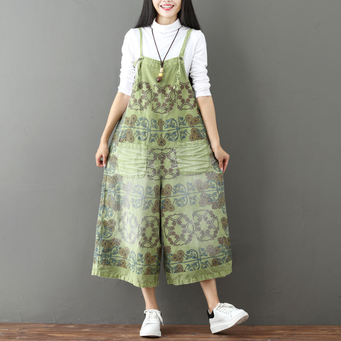 Printed drawstring distressed white jeans casual women oversized suspender pants