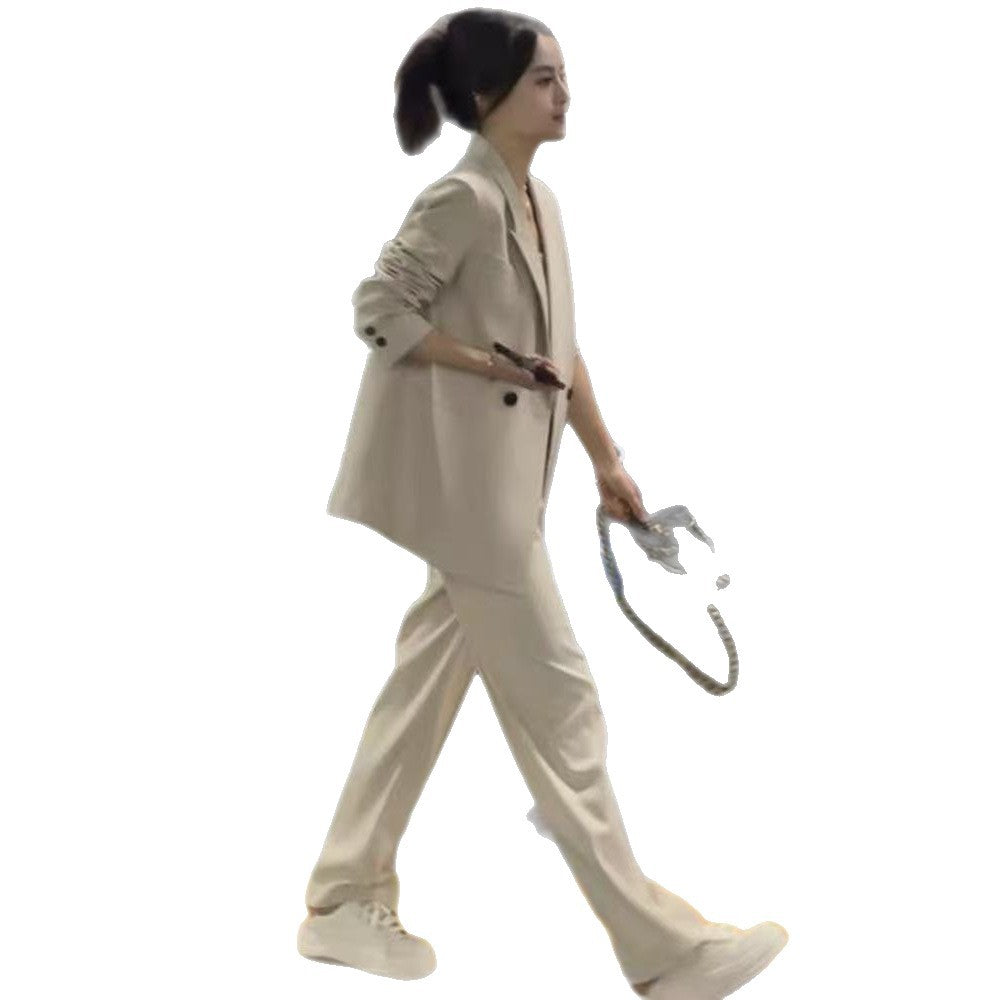 Elegant Style Two-Piece Set Long Sleeve Blazer Coat Wide Leg Pants Casual Office Women's Suit Set