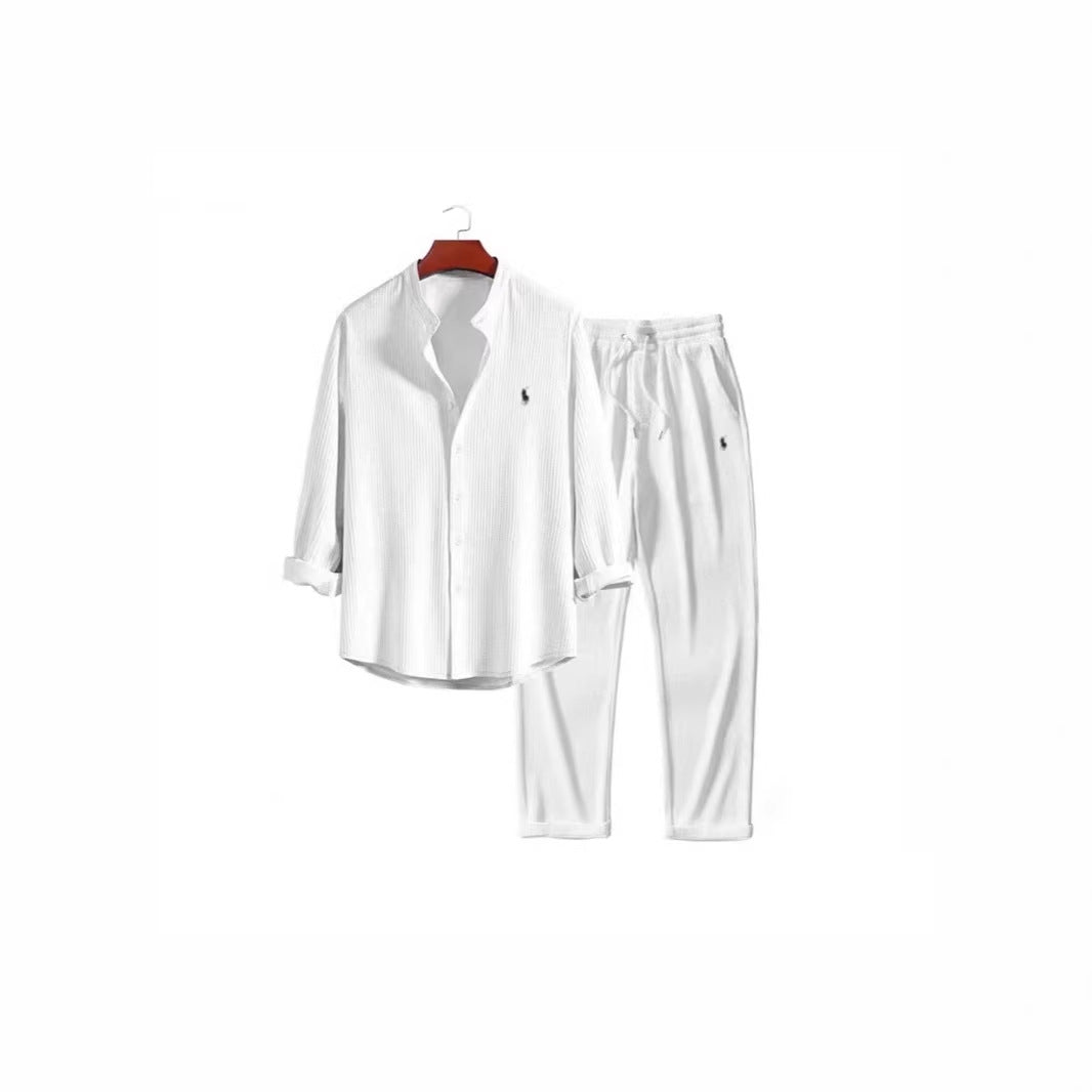 Casual Loose Multi-color Linen Cotton Short Sleeve Suit for Men Beach Wear Two-Piece Set