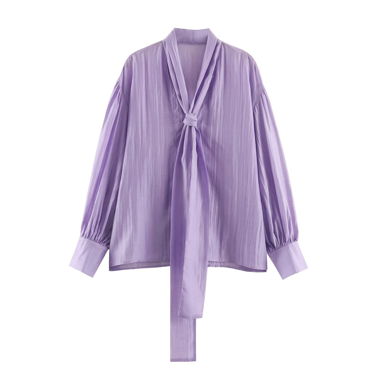 Chemisier femme satiné à nœud – Manches longues, coupe ample