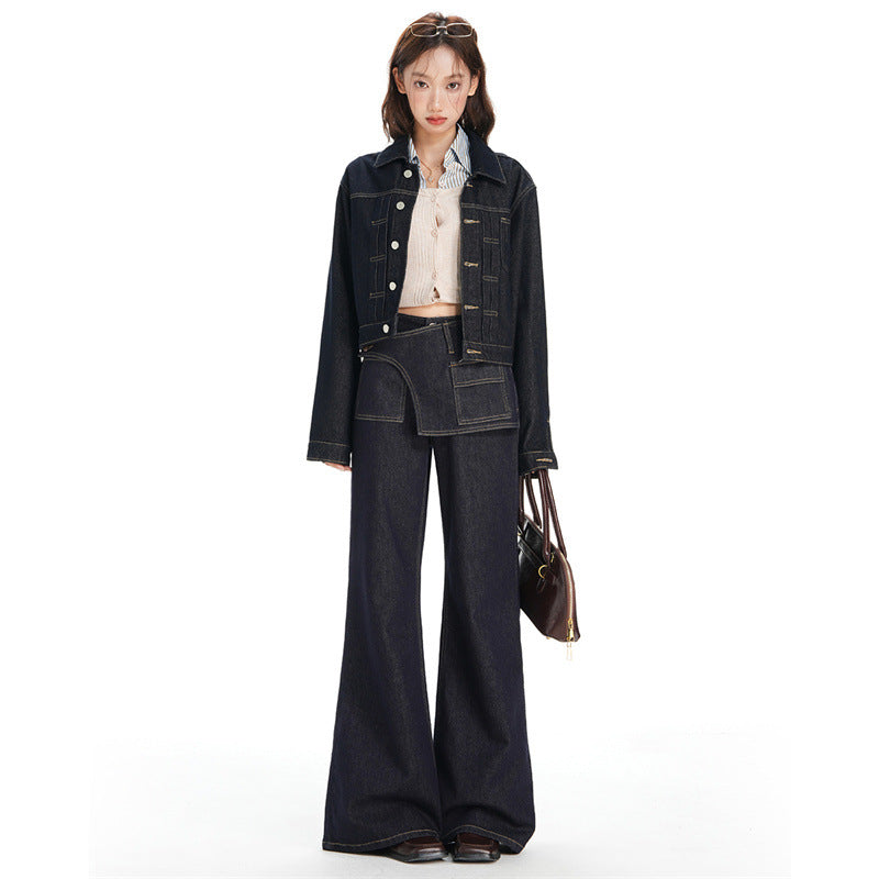 Deep Blue Wide-Leg Jeans Women Pants