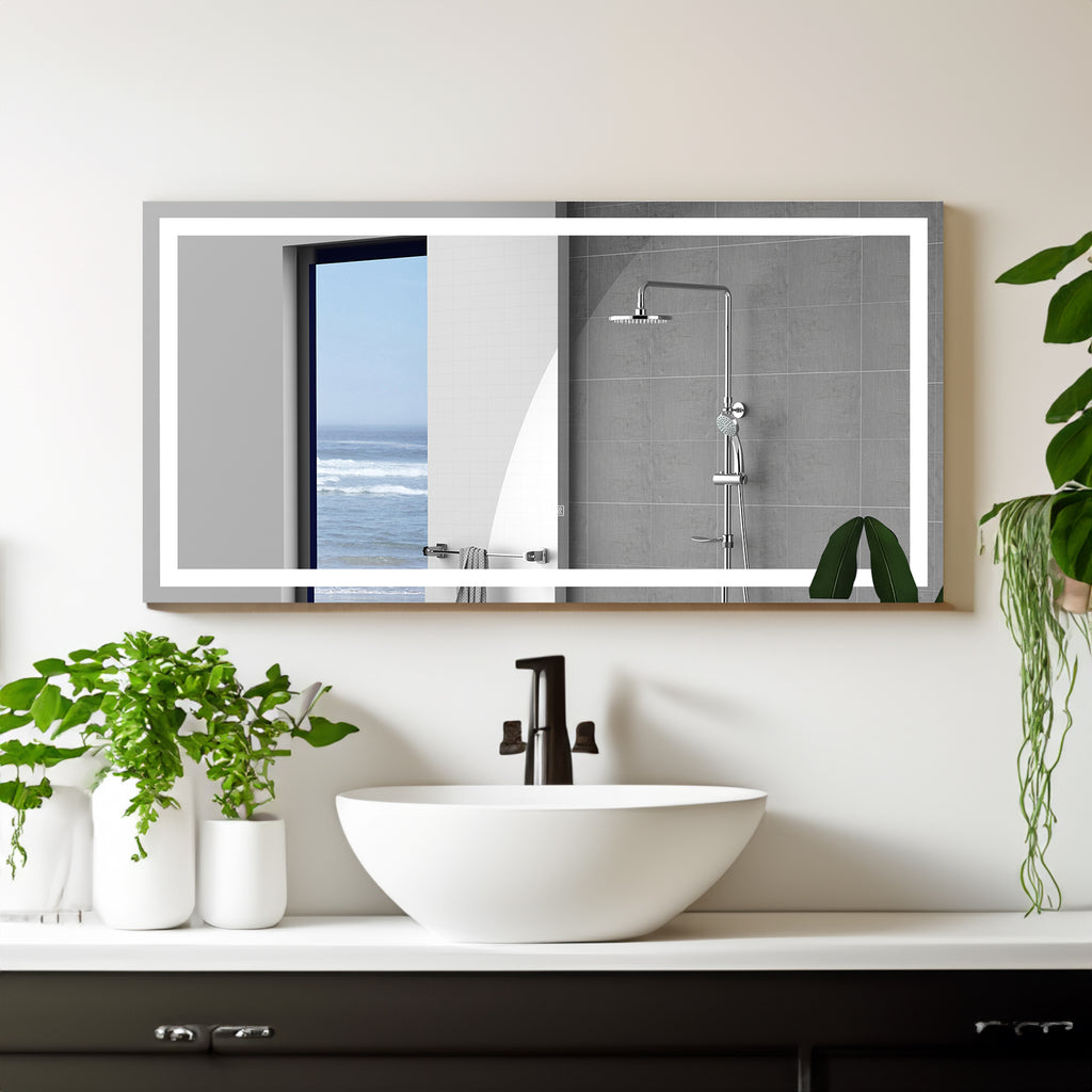Grand miroir LED de salle de bain 72 × 36 pouces – Anti-buée et intensité réglable