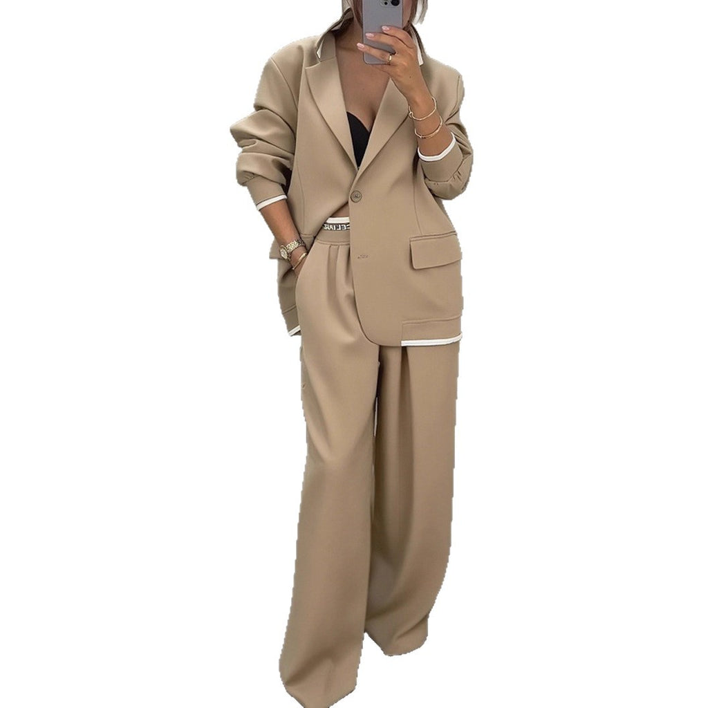 Autumn/Winter New Women's Fashion Long Sleeve Blazer Casual Wide Leg Pants Suit Set