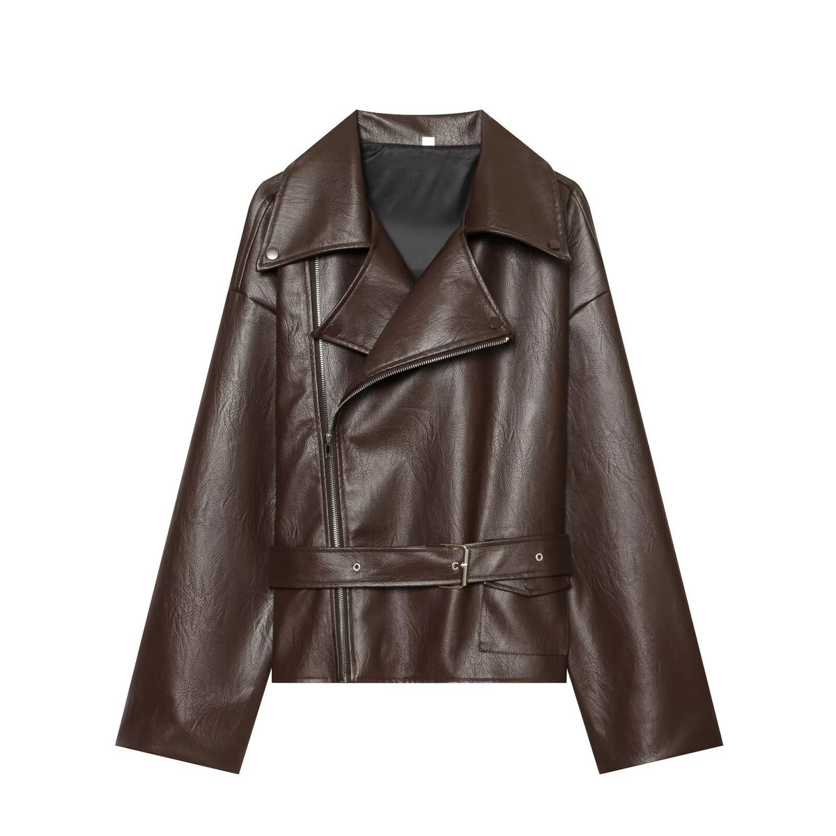Veste femme en similicuir à col tailleur – Rouge foncé