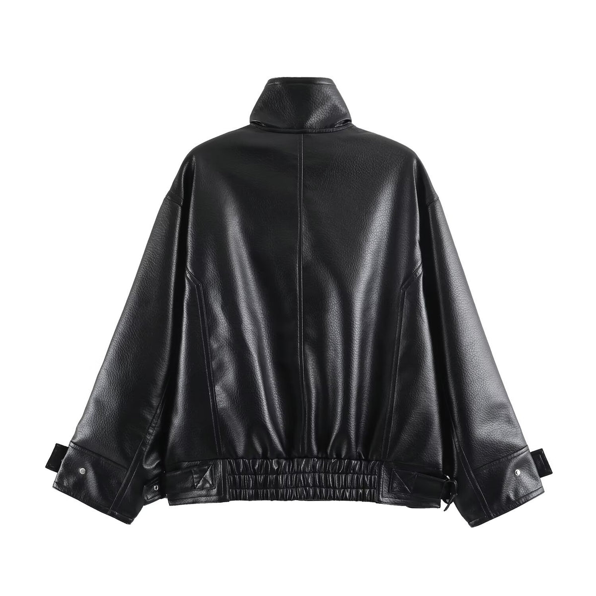 Veste femme effet cuir zippée à col montant – Noir