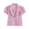 Chemisier femme rose à pois – Manches 3/4 et col revers