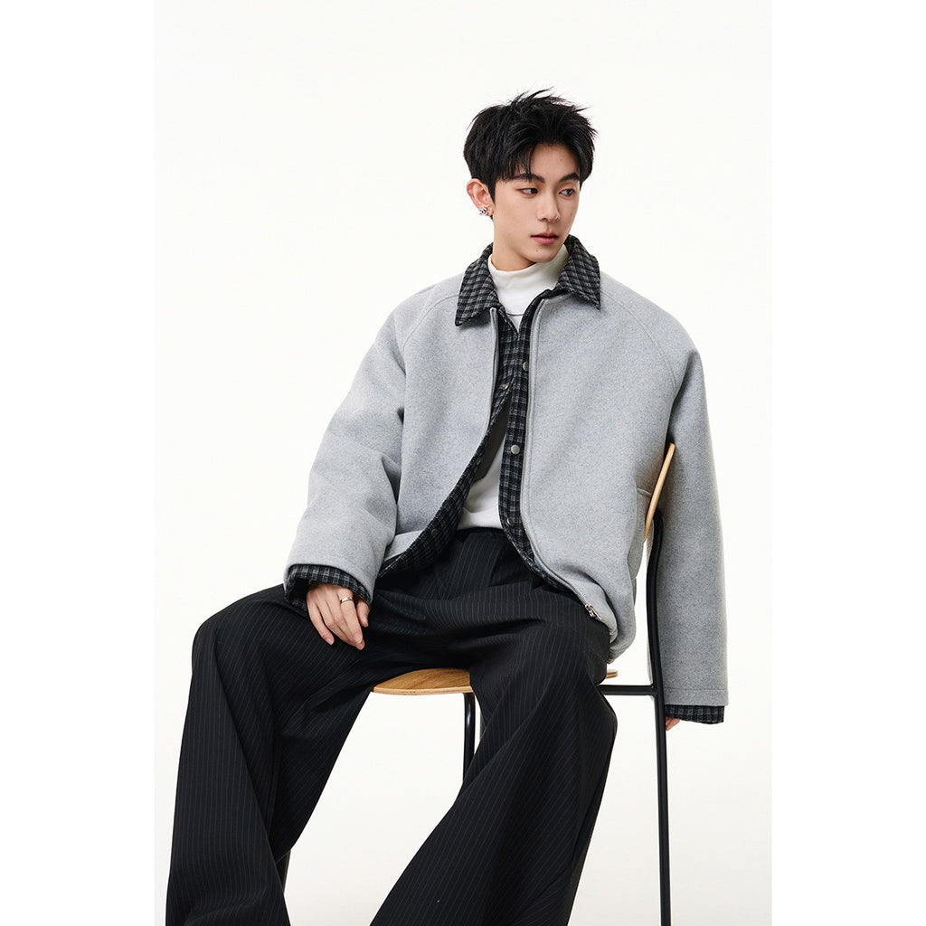 Cotton Coat for Men Winter Warm Plaid Patchwork Wool Coat