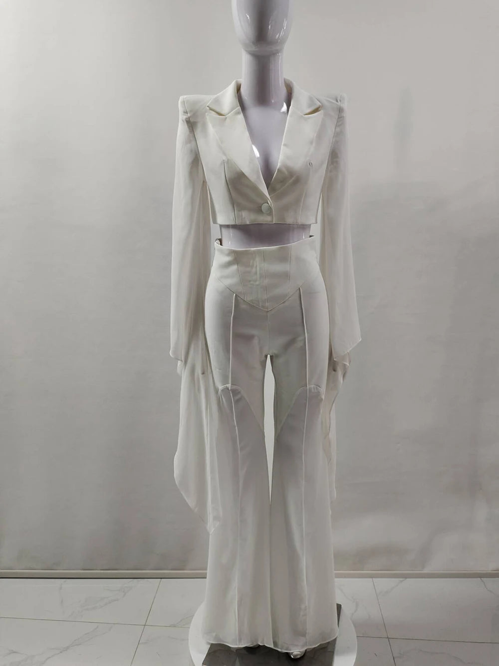 Summer New Solid Color Loudspeaker Perspective Patchwork Suit Pants Set Blazer + trousers Two Piece Set for Women