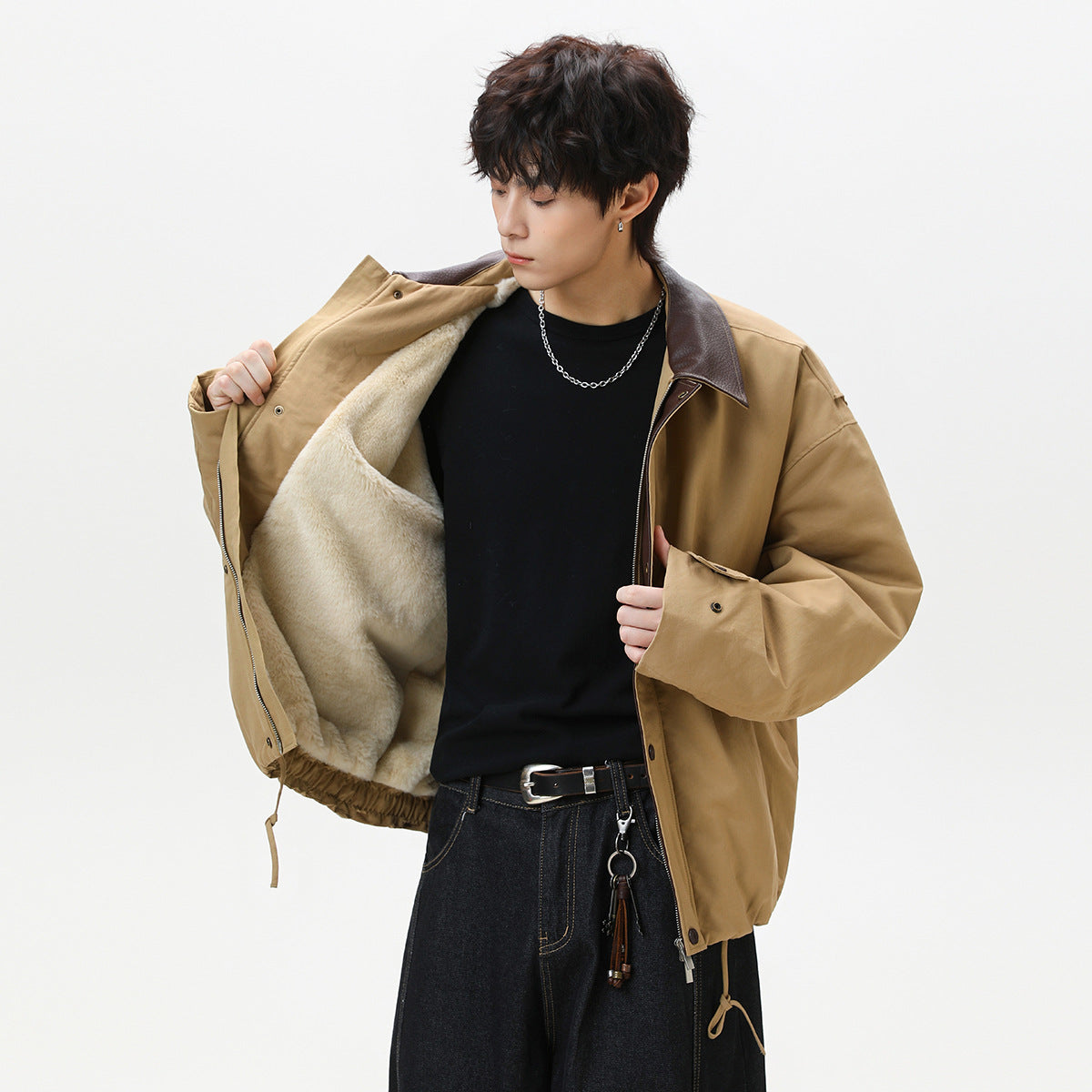 Lapel Loose Versatile Winter Cotton Coat Men Detroit Jacket