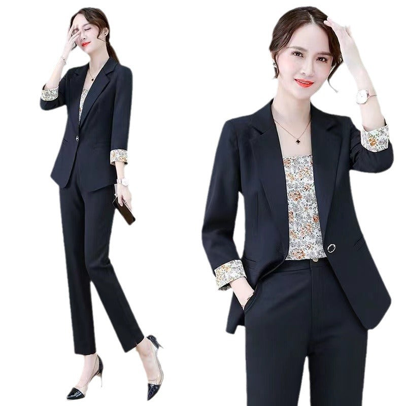 Chic Three-Piece Suit Set for Women, Spring and Autumn Fashion, Casual Blazer with Long Pants, Professional Workwear, Small Flared Style