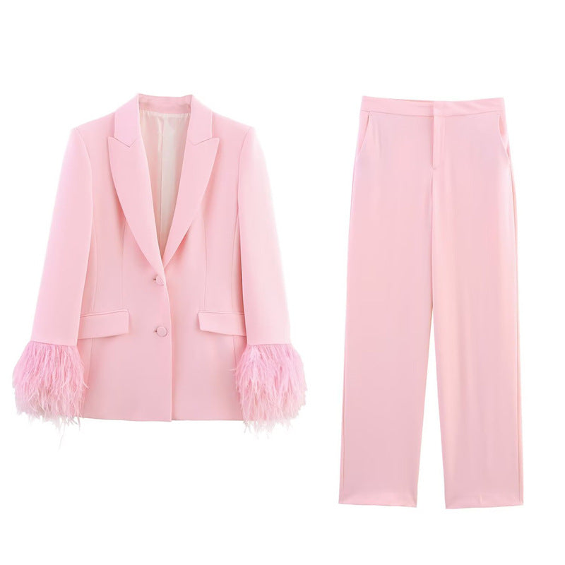 Elegant  Style Blazer Jacket with Wide-Leg Pants Versatile Suit Set