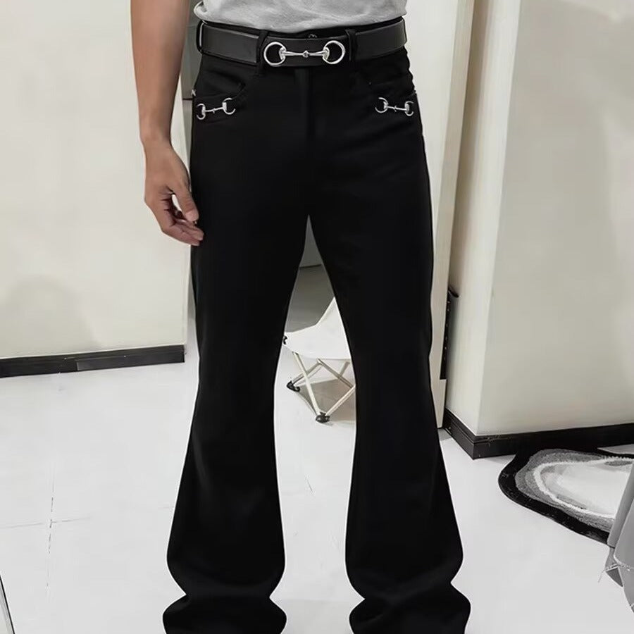 Retro Black Flared Jeans for Men Casual Pants