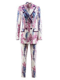 Autumn Winter Designer Runway Suit Set Women's Double Breasted Printed Blazer Pants Suit