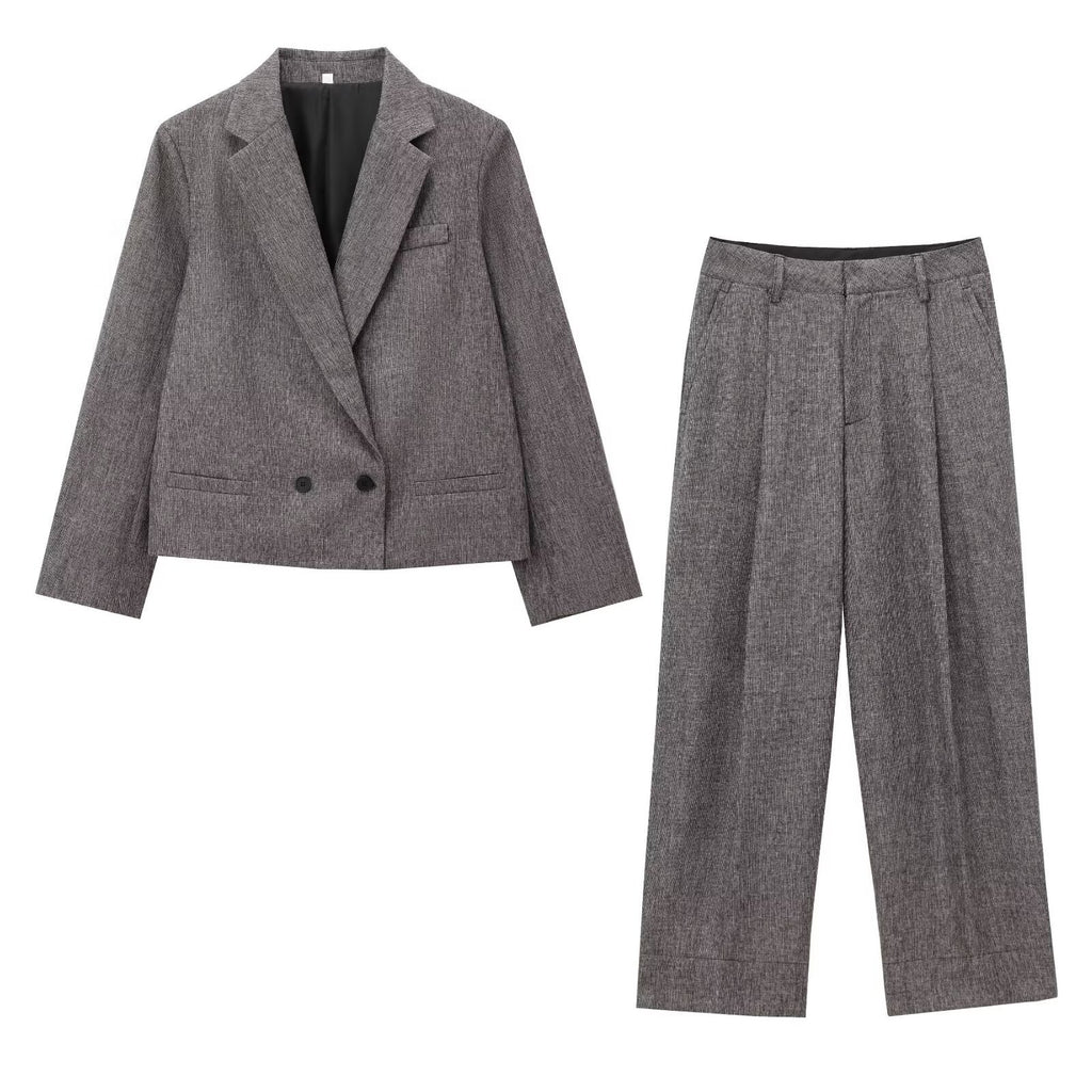 Women's Textured Blazer Jacket + Textured Pants Set