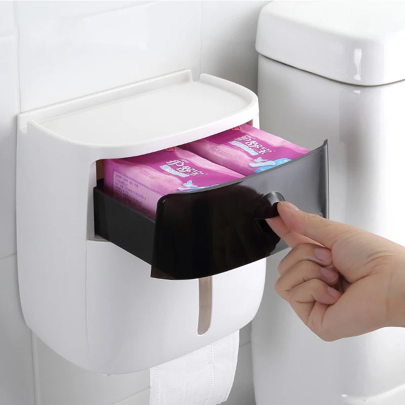 Porte-papier toilette mural avec rangement – Sans perçage