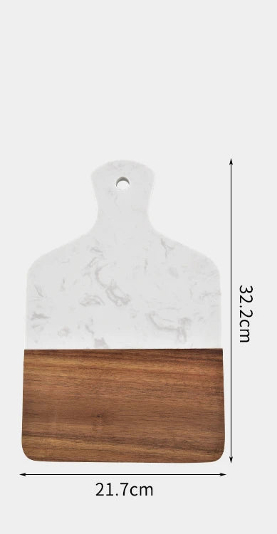 Planche à découper en bois d’acacia et marbre – Plateau de service antidérapant