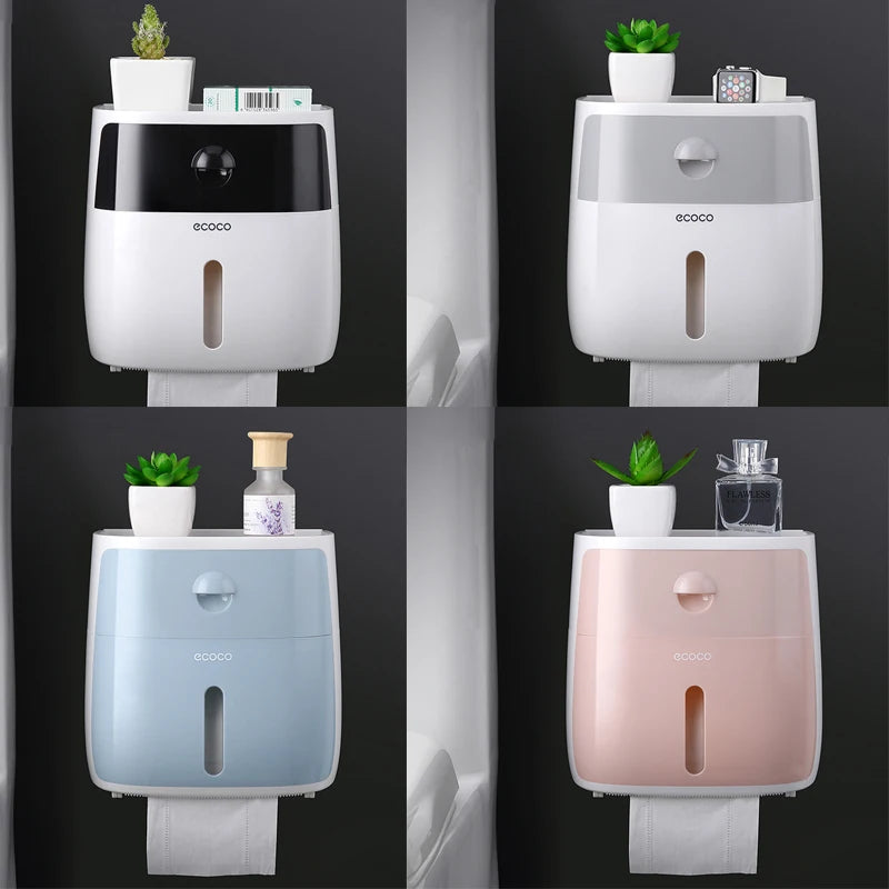 Porte-papier toilette mural avec rangement – Sans perçage
