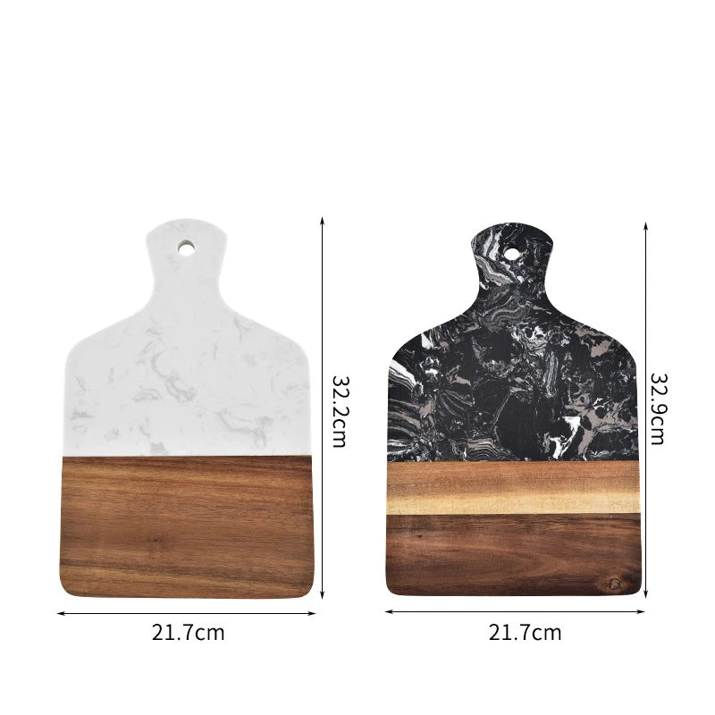 Planche à découper en bois d’acacia et marbre – Plateau de service antidérapant