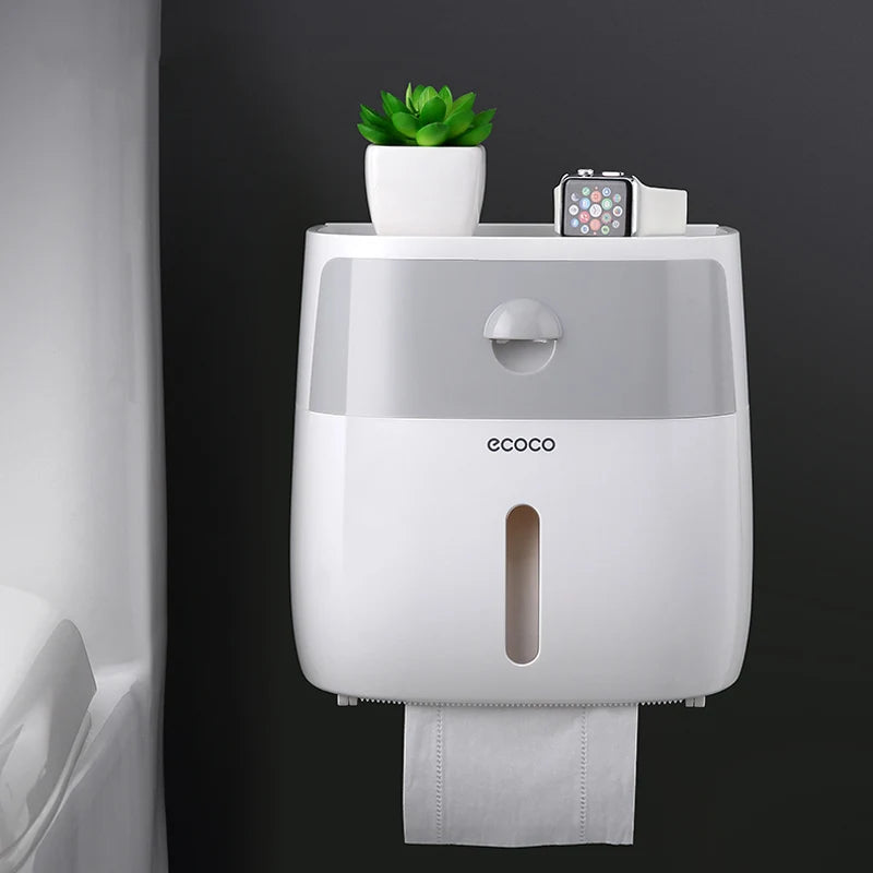 Porte-papier toilette mural avec rangement – Sans perçage