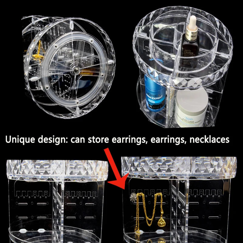 360 Degree Rotating Makeup Storage Rack Height Adjustable Cosmetics Organizer Assembly Skin Care Holder Bathroom Display Case