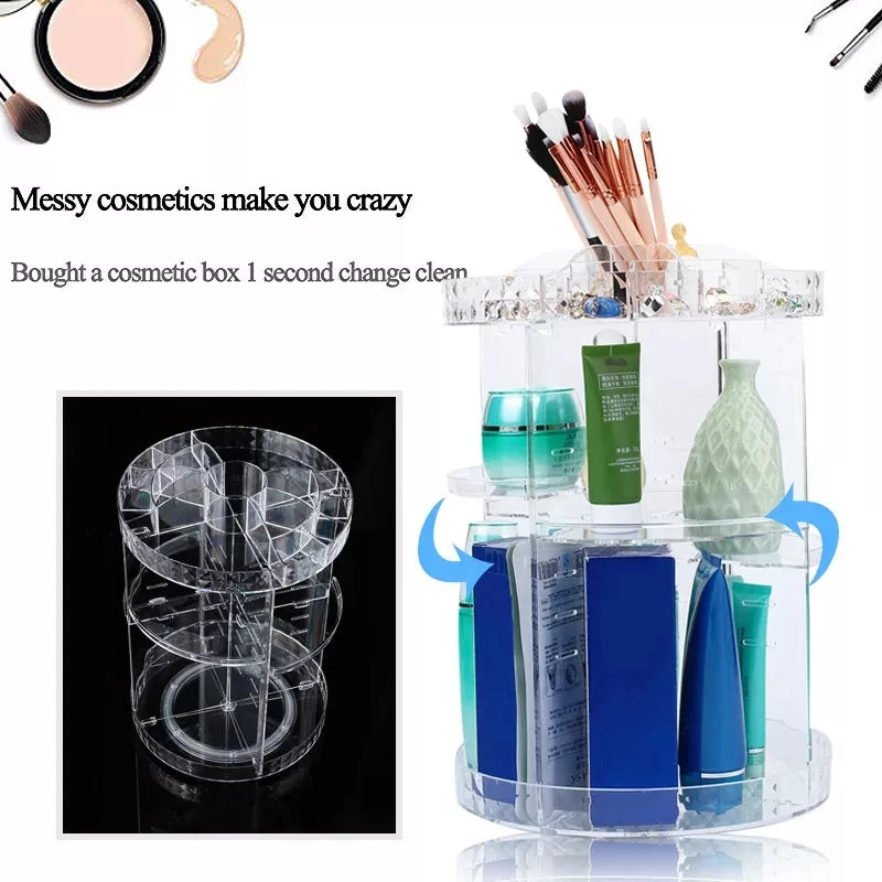 360 Degree Rotating Makeup Storage Rack Height Adjustable Cosmetics Organizer Assembly Skin Care Holder Bathroom Display Case