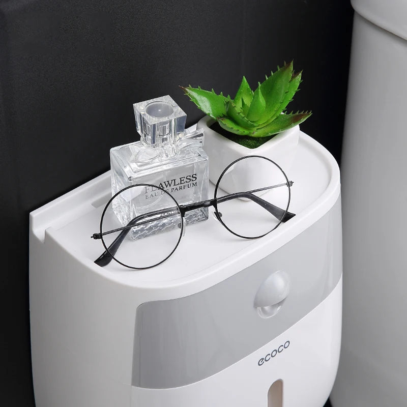 Porte-papier toilette mural avec rangement – Sans perçage
