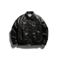 Washed PU Leather Cotton Coat for Men, Casual Warm Winter Jacket
