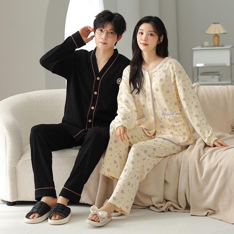 Women's cardigan V-neck long sleeved home suit set for men