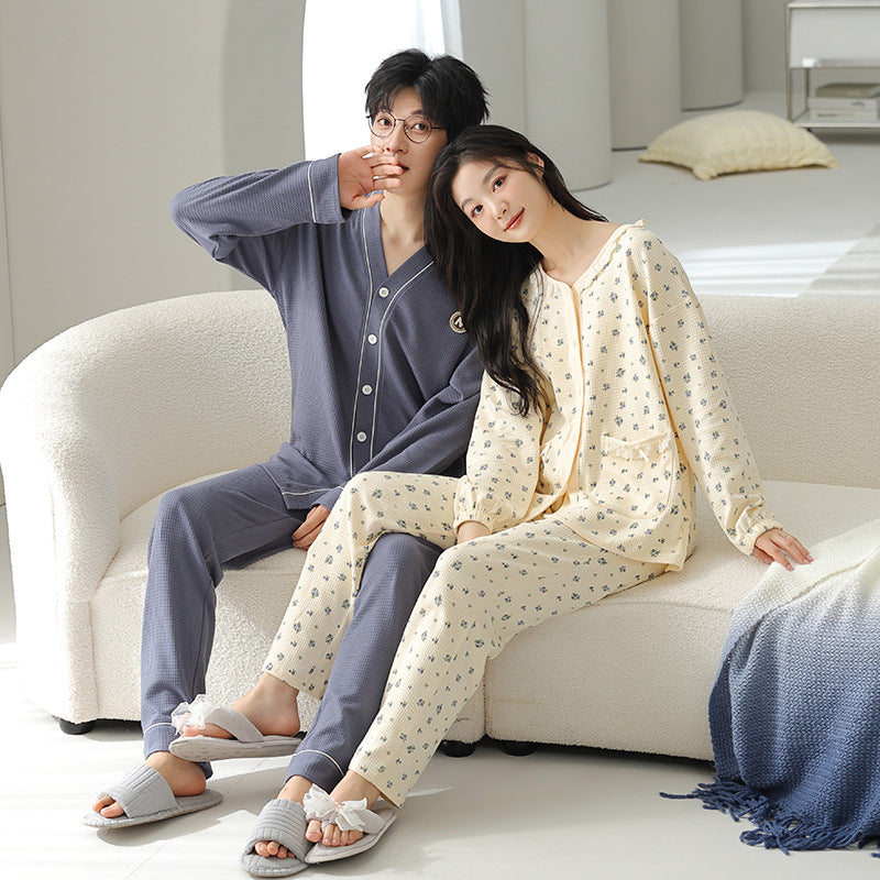 Women's cardigan V-neck long sleeved home suit set for men